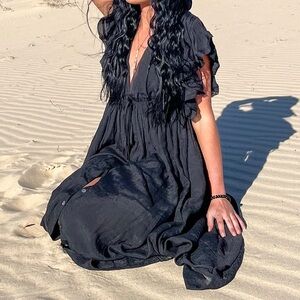 Vici Collection Black Linen Maxi Dress Size small